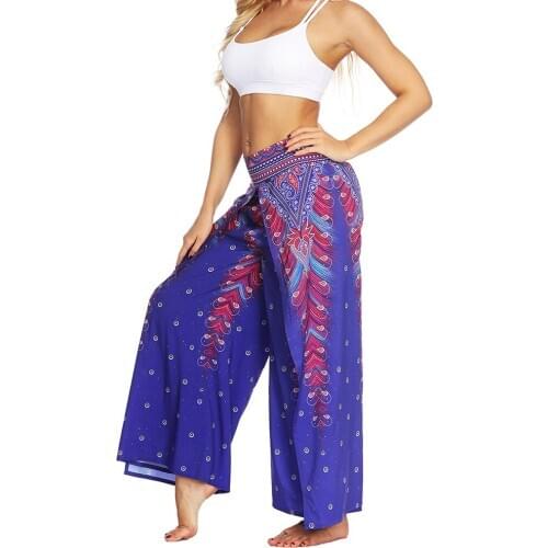 Women Palazzo Slit Wide Leg Pants Summer Casual Beach Boho Hippie Pilate A66