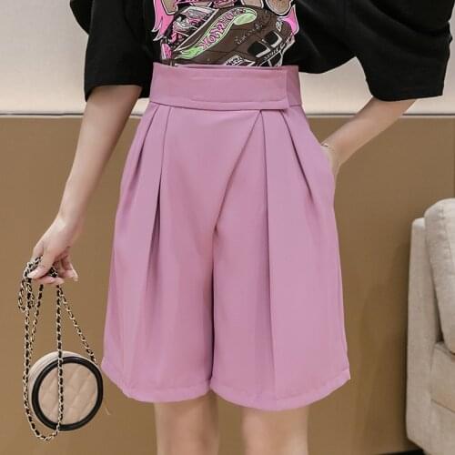 Limiguyue Loose Summer Bermuda Wide Leg Shorts Women High Waisted Knee Length Short Suit Trousers Office Lady Work Wear K790