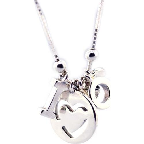 Necklace Jewelry Authentic 925 Sterling Silver I Love You Necklaces and Pendants Long Necklace Valentines Day Gift FLN050