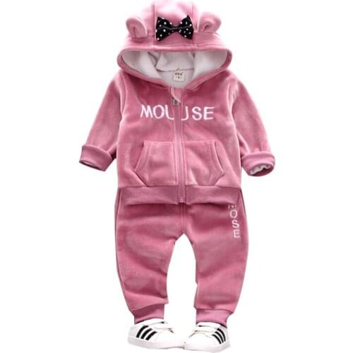 Winter Girls Clothes Sets Velvet mouse Long Sleeved hoody +pants Sports Suits New year costumes Warm Children Clothing Kids Suit