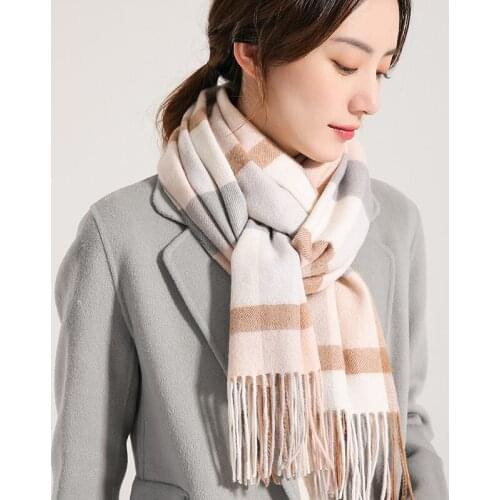 Winter 100% Cashmere Scarf For Women Warm Echarpe Long Pink Bufanda Plaid Cashmere Scarf for Ladies Shawls Wraps Foulard Femme