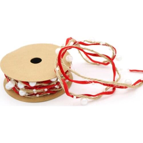 2 Yards Bead Chain Red Ribbon Christmas Gift Wrapping Riband Sew Craft Xmas Christmas Tree DIY Party Decoration