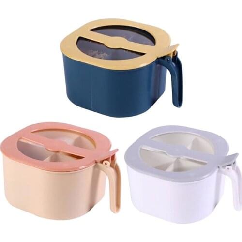 4 In 1 Plastic Seasoning Box with Spoons Clear Cover Multi Compartment Herb Spice Jars Pots Condiment Storage Container