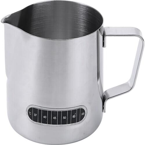 600ml Milk Frothing Coffee Pitcher Stainless Steel Pull Flower Cup With Thermometer Sticker Espresso Latte Art Coffeeware