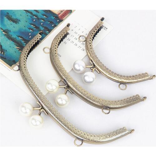 8.5CM~20.5cm Purse Frames Metal Kiss Clasp Handle Bag Bronze Metal Kiss Clasp Lock Frame Pearl Head Knurling Semicircle KZ151324