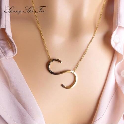 Stainless steel A-Z Letter Necklaces Big Letter Initial Necklace Gold Statement LayeringNecklace Collier 018