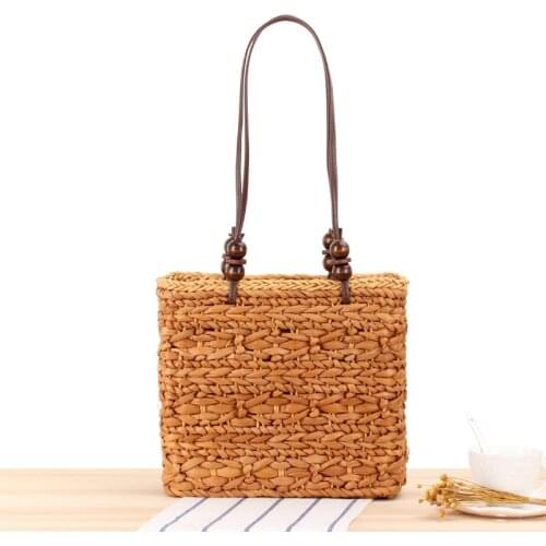 Aaby 2021 Beach Bag Beading Woven Bags Straw Vacation Shoulder Bag Messenger Bags Lady Tote Handbags Sweet Girl Pearl Strap Bag