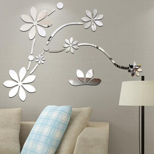 Flower Vine Acrylic Mirror Wall Stickers Mirror Mural Bedroom Living Room Decor Home Decoration Accessories