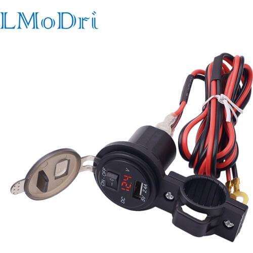 LMoDri 5V 2.1A/1A Dual USB Car Charger LED Display Universal Phone Cigarette Lighter Socket Adapter Digital Voltmeter 12-24V