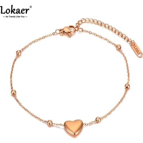 Lokaer Fashion Bohemia Titanium Stainless Steel Heart Charm Anklets For Women Summer Beach Leg Bracelet Foot Jewelry A21002