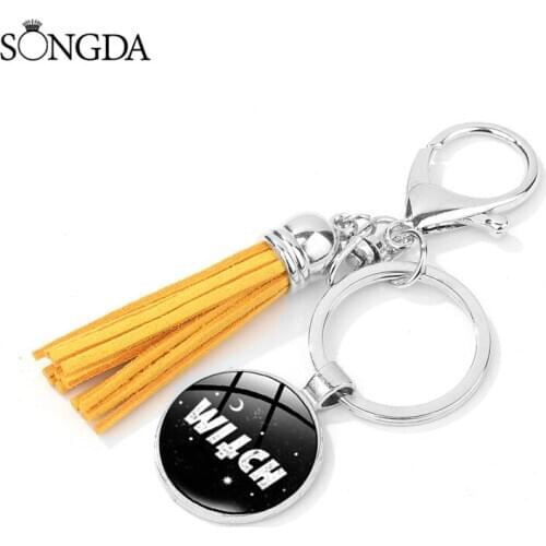 We Are The Weirdos Mister Witch Tassel Keychain Charms Letter Skull Cat Colorful Leather Glass Gem Key Chain Accessories