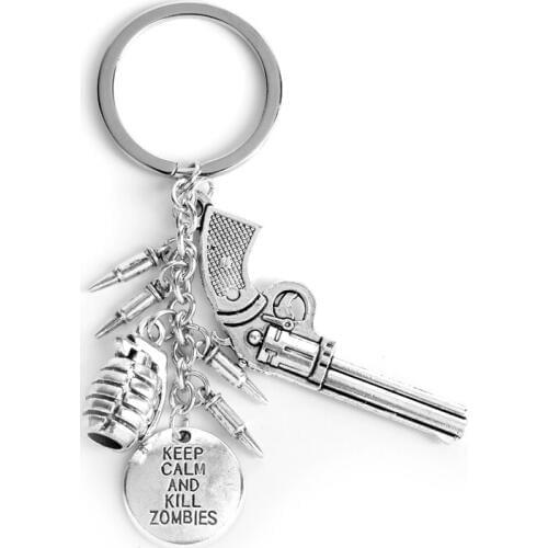 Dongsheng The Walking Dead Keychain Keep Calm And Kill Zombies Pendant Keyring Gun Pistol Bullet Bomb Pendant Keyfob Porte Clef