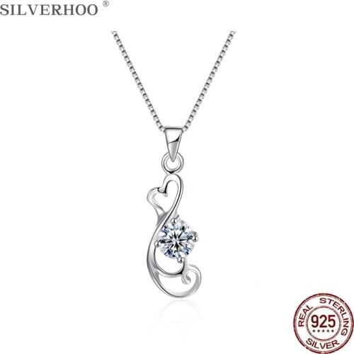 SILVERHOO Sterling Silver 925 Necklace For Women Bright Cubic Zirconia Romantic Heart Pendant Necklaces Hot Sale Fine Jewelry