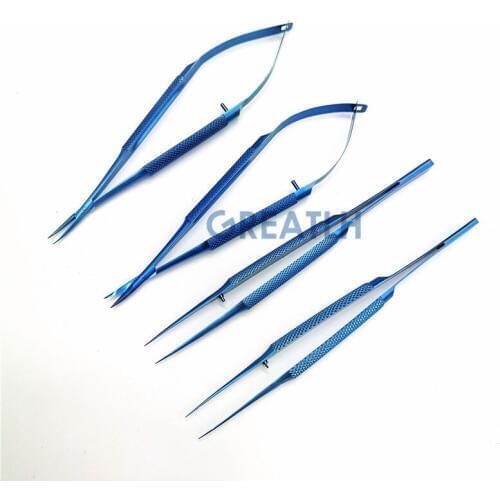 14cm Titanium Alloy Ophthalmic Microsurgical tools Needle Holder Scissors forceps Ophthalmic Instruments