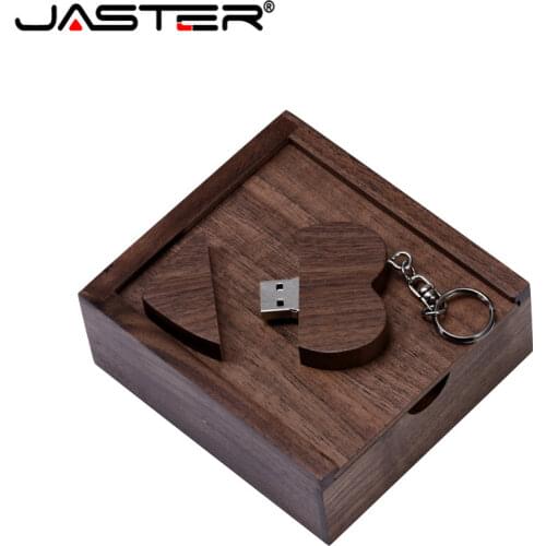 JASTER 1PCS free custom logo wooden Heart USB+BOX Flash Drive Pendrive 32GB 16GB 8GB 4GB Memory Stick photography wedding gifts