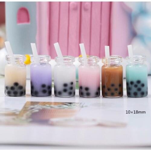 10pcs Milk Tea Cup Resin Cabochons Simulation Bottle Mini Fairy Garden Decoration DIY Embellishments Craft Supplies