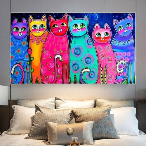 Cartoon Graffiti Animal Cat Canvas Painting Cute Room Decor Poster Print Wall Art Picture Modern Living Room Home Decoration