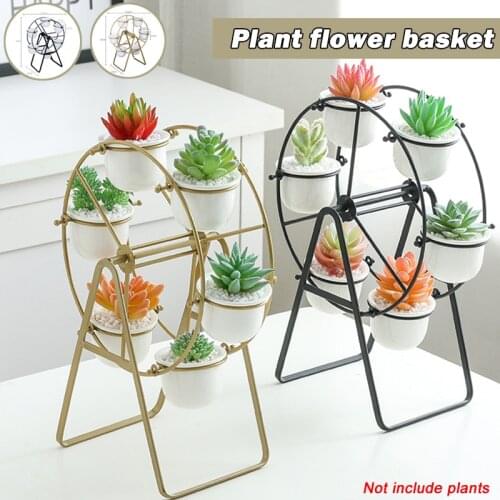 Ferris Wheel Frame 6 Pieces Ceramic Succulent Flower Pots Set Vase Rack Home Decoration
