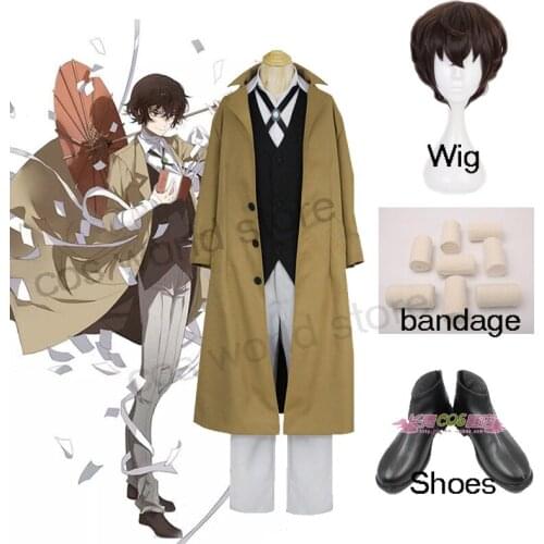 Bungo Stray Dogs Dazai Osamu Cosplay Costume Long Jacket Coat Armed Detective Agency Member Uniform Jacket Coat Suit Costume