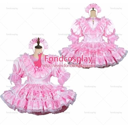 Sissy maid satin dress lockable Uniform cosplay costume Tailor-made[G2431]