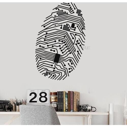Creative Fingerprint Wall Decal Chip Computer Geek Security IT Vinyl Window Stickers High Tech Room Interior Decor Mural 1438