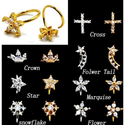 2Pcs Brass Handable Easy Open Ear Tragus Cartilage Earring Bendable Flower Piercing Hoops Nose Rings Piercing Jewelry
