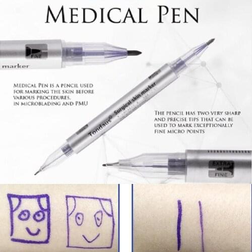 White Surgical Eyebrow Tattoo Skin Marker Pen Tool Accessories Tattoo Marker Pen With Measuring Ruler Microblading Positioning