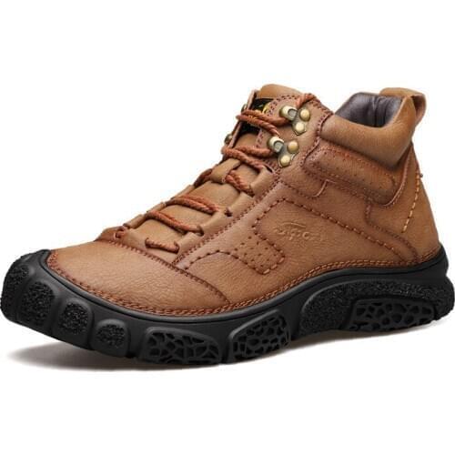 Men Ankle Boots Outdoor Leather Autumn Spring Non-slip Walk Male Casual Flats Work Shoes Platform Fashion Comfortable