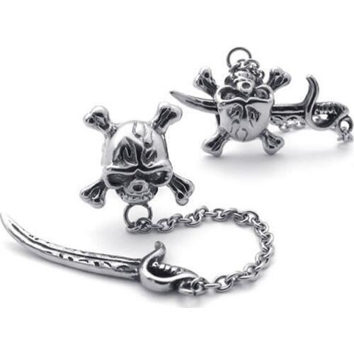 Mens Jewelry Earrings, Studs Retro Style Gothic Skull Pirate Skull Motorcycle Titanium steel, Silver