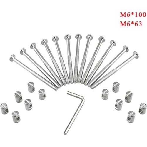 M6 Barrel Bolt Nuts Kit Including M6 x 100 Barrel Bolts Barrel Nuts and Allen Key for Furniture Cots Beds Crib and Chair