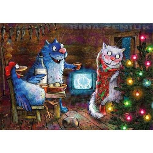 Cartoon Blue Cat DIY Cross Stitch Embroidery 11CT Kits Needlework Craft Set Printed Canvas Cotton Thread Home Sale
