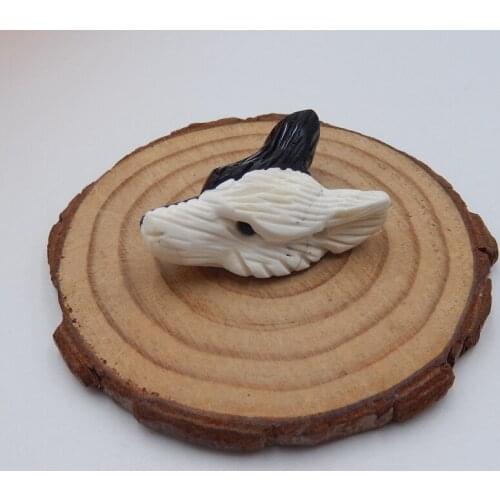 Natural Fashion Carved Obsidian With Howlite Intarsia Wolf Head Pendant Beads For Jewelry Making 35x22x12mm