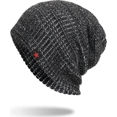 Winter New knitted hat Plus cashmere dual purpose little red star knitted cap Two color stripe sleeve cap Men cap Hat for women