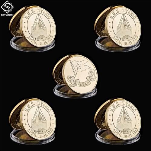 5PCS 1912 RMS Titanic In memory of Titanic Commemorative Coin Value 2Sides Collection w/ Case