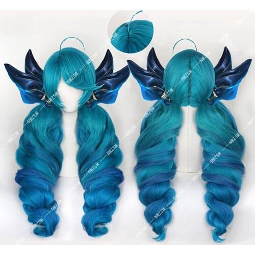 Game LOL Gwen Cosplay Wigs LOL Cosplay Seraphine blue Long Gradient Heat Resistant Synthetic Hair Wig THE HALLOWED SEAMSTRESS