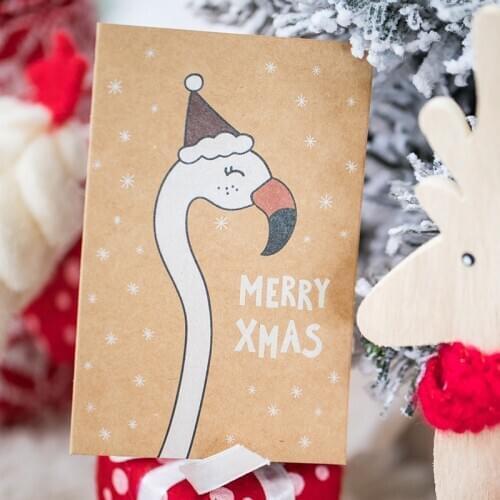 20sets Merry Christmas Kraft Paper Gift Cards with Envelope Flamingo Deer Greeting Card Postcard Xmas Invitation Card Envelope