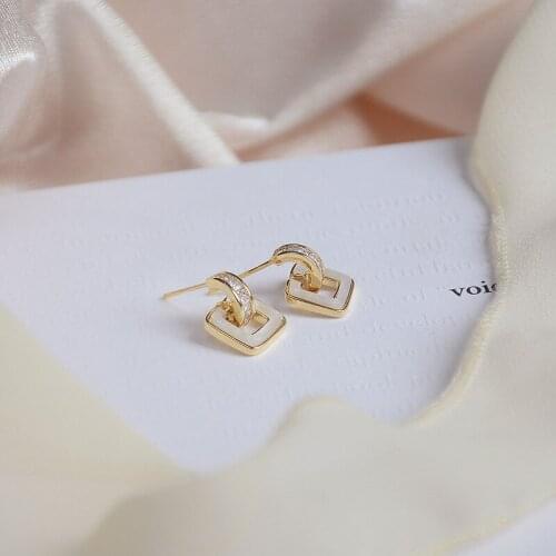 14k Gold Plated Fine Jewelry Simple Square Micro-inlaid Zircon Light Luxury Stud Earrings for Woman Daily Ins Earring