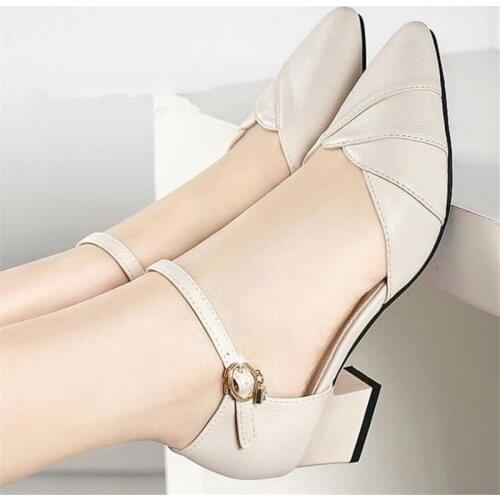 Fashion New Women Pumps Genuine Leather Pointed Toe Square Heel High Shoes Handmade Pumps Womens High Heel Sandals