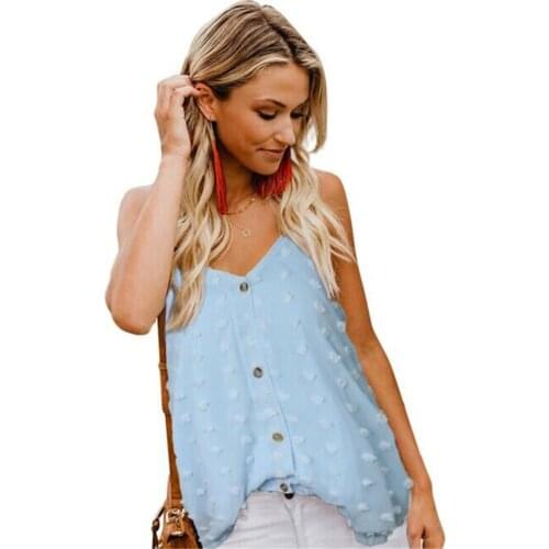 Women Summer Jacquard Camisole Loose V-Neck Tops Fashion Casual Solid Color Button Vest Sleeveless Splice Sling T-Shirt