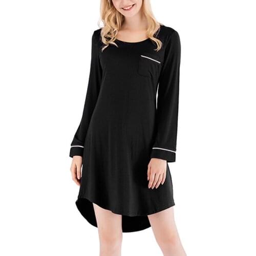 Women NightGown Loose Long Sleeve Lace Collar Simple Female Leisure Nightgown sexy dress