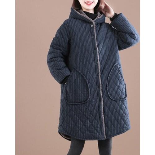 2021 Plus Size Coats Women Warm Plaid Wadded Jacket Winter Thickening Cashmere Oversize Hooded Female Casual Fashion Outerwear