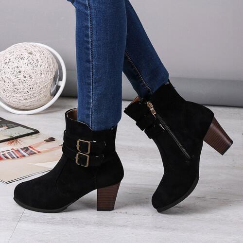 Woman Boots Women Suede belt buckle Shoes Ladies Thick Fur Ankle Boots Women High Heel Platform Rubber Shoes Snow Boots
