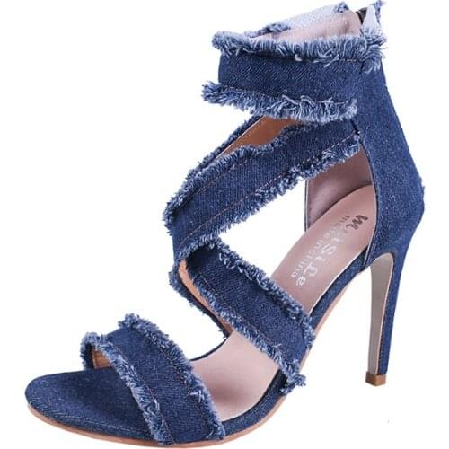 2019 New Summer Fashion Denim Jeans Sandals Women Super High Sandalias Shoes Woman High Heels Chaussure Femme A00082