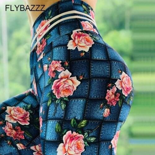 Women Rose Print Yoga Pants Sports Exercise Tights Fitness Running Jogging Trousers Gym Slim Compression Pants Sexy Hips Push Up
