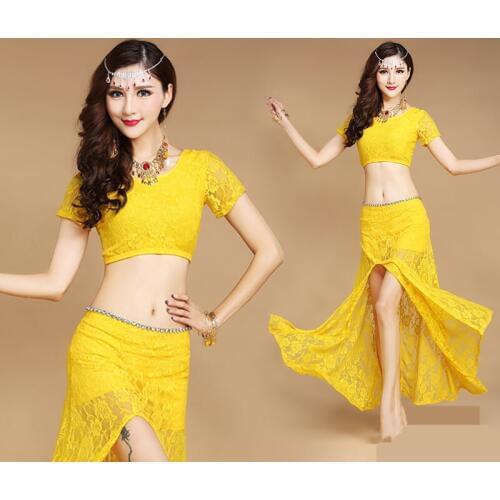 Lace Eastern Oriental Belly Dance Costume Set Cropped Top Long Skirt for Women Belly Dancing Clothes Bellydance Indian Suit Wear