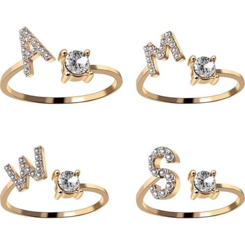 New Design Fashion Adjustable 26 Initial Letter Ring For Women Simple Elegant Jewelry Friendship Gift Wholesale