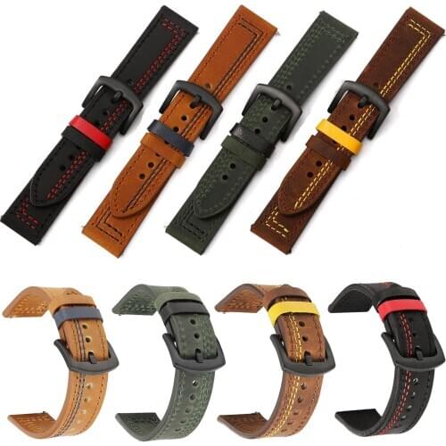 18 20 22 24mm Genuine Leather Watch Band Strap For Amazfit Huawei GT Samsung Galaxy Watch 3 Galaxy Watch 42mm 46mm WatchBand