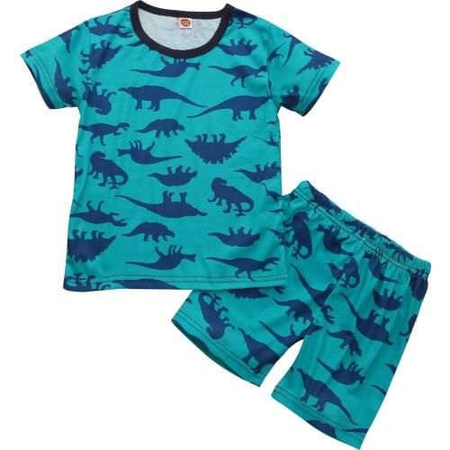 Toddler Baby Boy 2Pcs Clothes Set Casual Short Sleeve Dinosaur Print T-Shirt + Shorts Set Children Summer Outfits