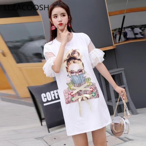2019 Summer butterfly Sleeve Printed Cartoon Girls Women Dresses Streetwear Design Loose Sexy T Shirts casual Dress Plus Size