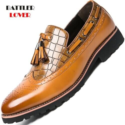 2020 New Men Brogue Dress Shoes Fashion Business Men Wedding Formal Shoes Comfortable Breathable Male Banquet Shoes